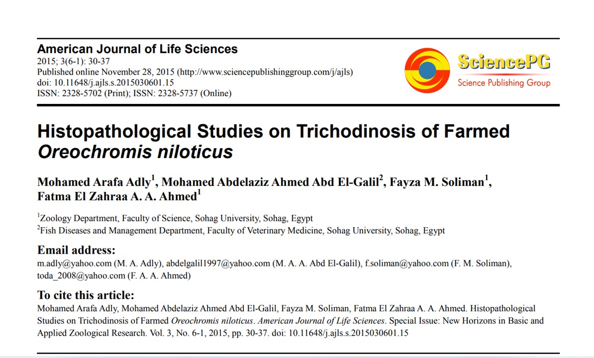 Histopathological Studies on Trichodinosis of Farmed  Oreochromis niloticus